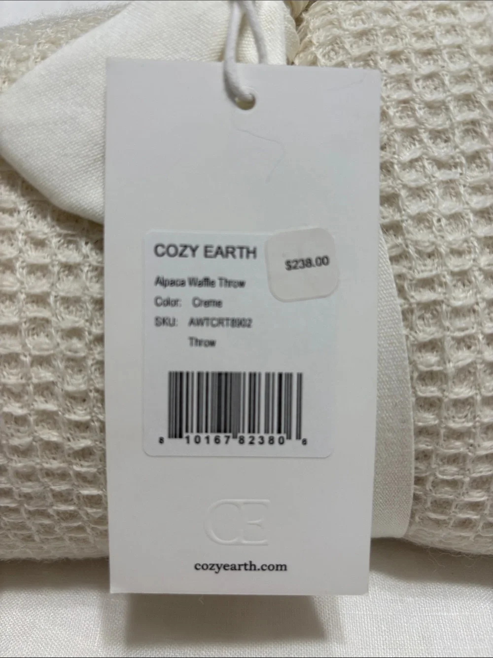 Cozy Earth Alpaca Cream Waffle Knit Throw Blanket